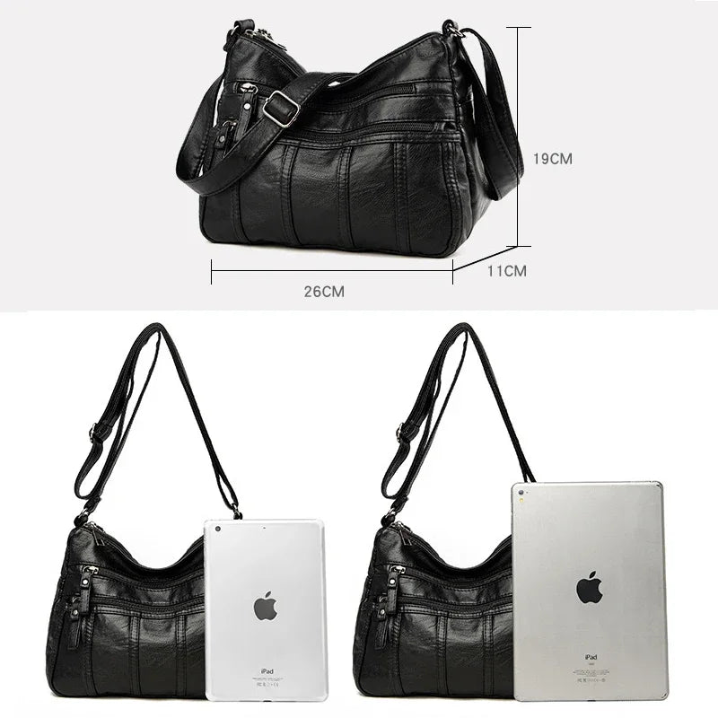 Fashion Soft Leather Crossbody Bags for Women 2026 Casual Female Multi Pocket Messenger Bags Retro Handbags Ladies Shoulder Bags