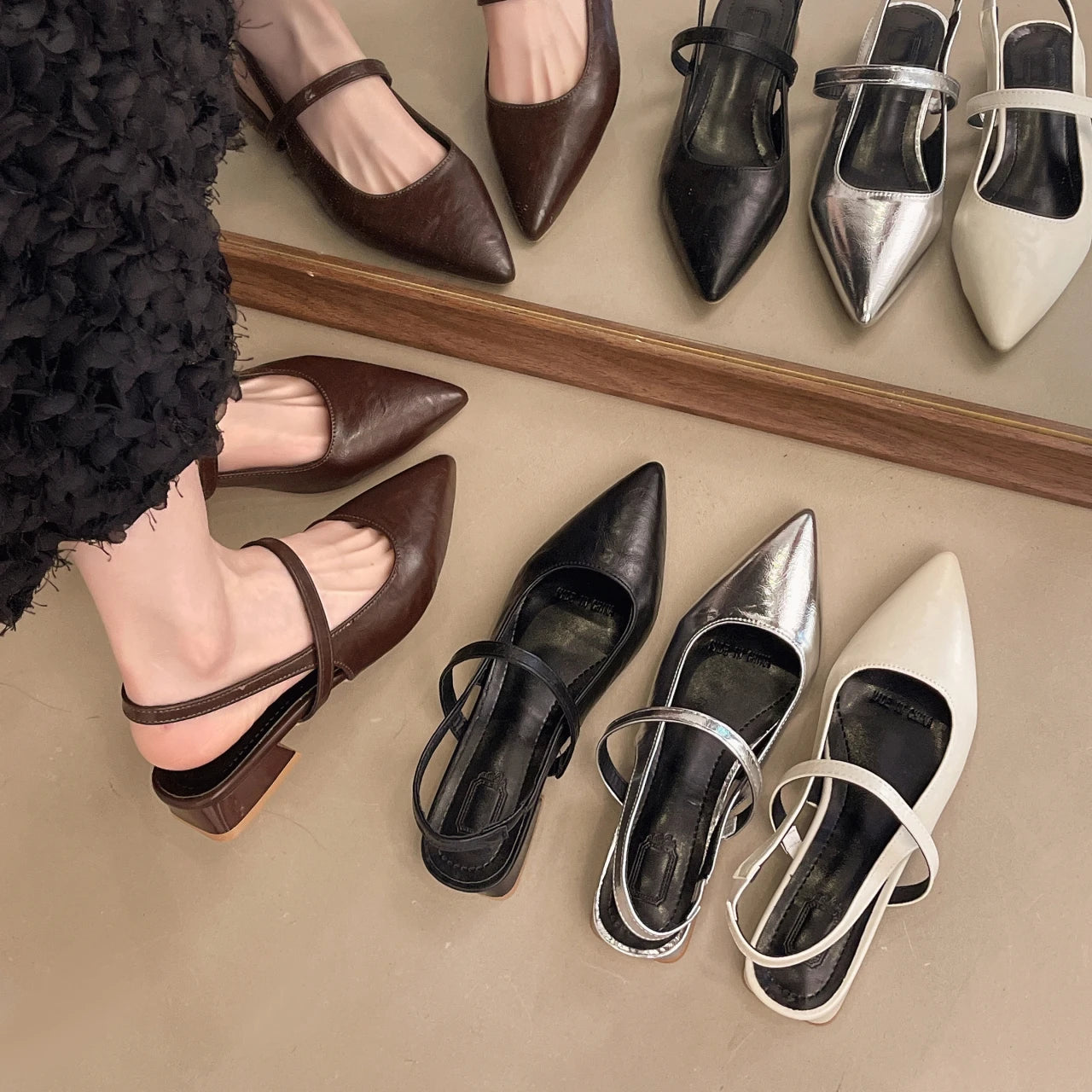 Luxury Summer Pointed Toe Women Sandals Fashion Singbacks Mules Shoes Ladies Elegant Low Heel Stripper Party Sandalias