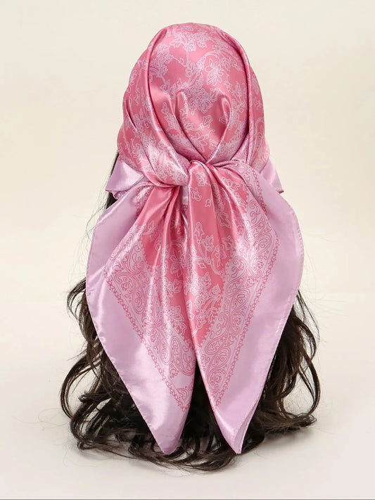 Women's Elegant Floral Print Satin Scarf, New Style Fashionable Soft Comfortable Shawl，Casual Versatile Headscarf