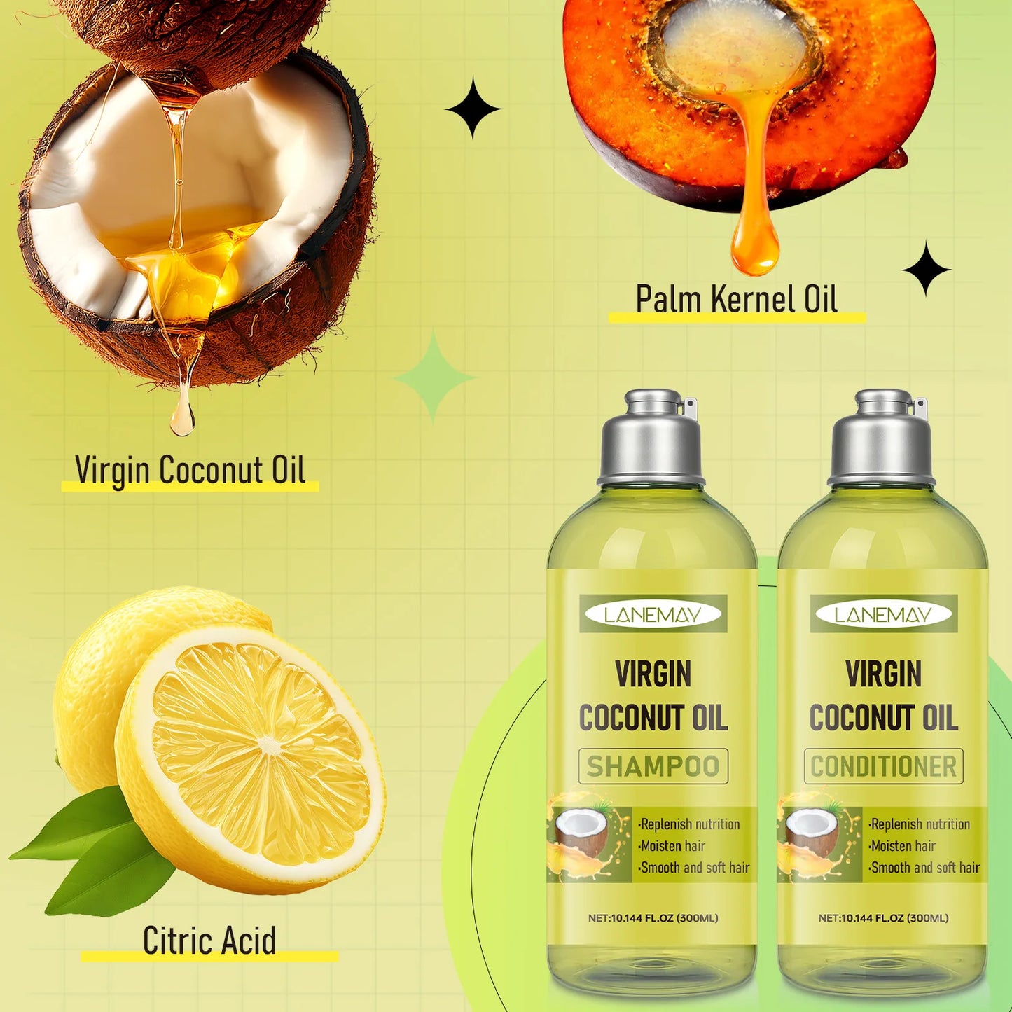 Virgin Coconut Oil Shampoo & Conditioner Set – Deep Moisturizing for All Hair Types Transform dry, dull hair into soft.