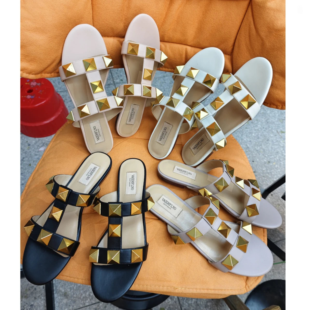 Women's Sandals Summer Gladiator Heeled Sandals Luxury Heeled Slippers Rivets Open Toe High Heels Elegant Ladies Shoes Women