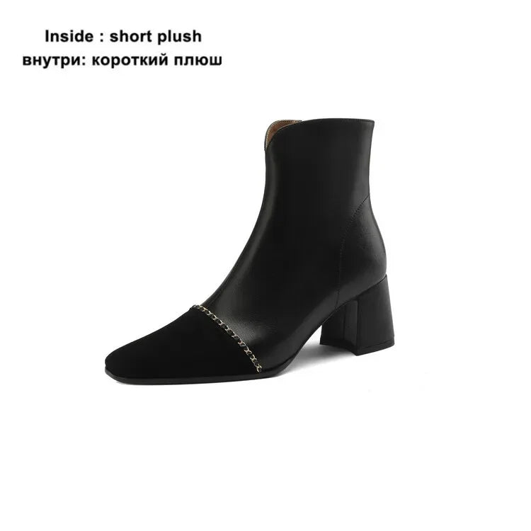 LeShion Of Chanmeb Natural Genuine Leather Boots Luxury Brand Designer Mix-color Kid Suede Ankle Boot Ladies Autumn Winter Shoes