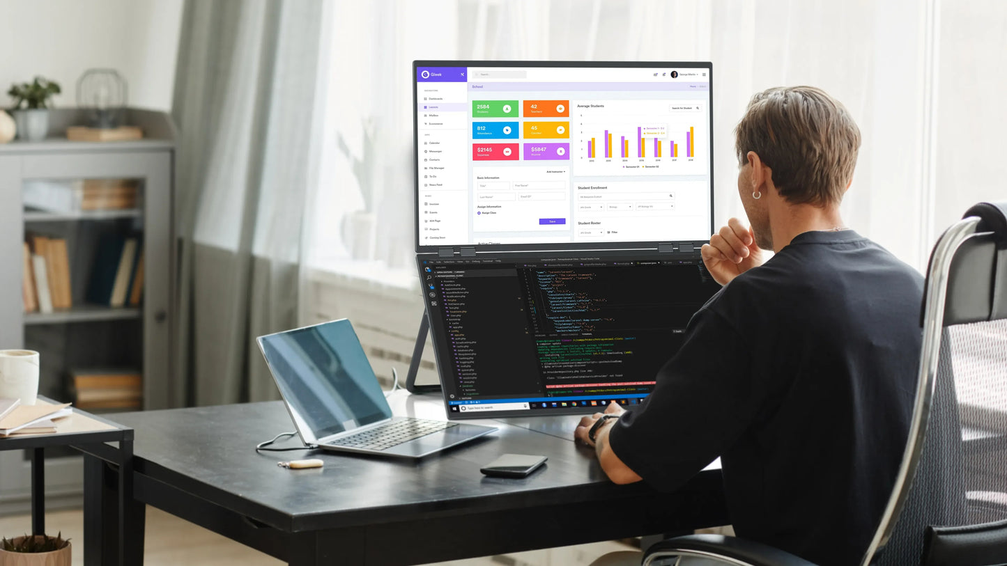 UPERFECT Delta Mega 23.8 Inch 100Hz Dual Screen Stacked Computer Display 1080P 360° Folding Triple Extender Monitor with Speaker