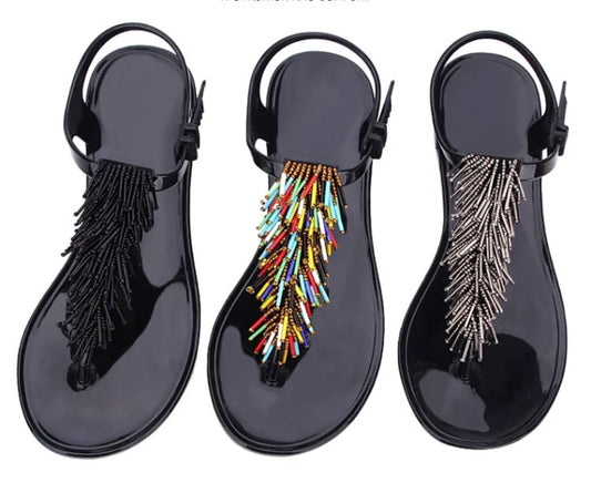 Women's Shoes Flip-flops Sandals for Woman Black Footwear Plastic with Low Heels Summer 2025 Crystal Pvc Wholesale Luxury Sale H