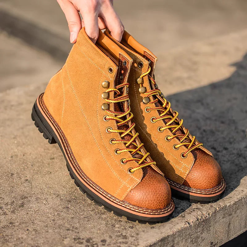 New High Quality Handmade Men Ankle Boots Cow Suede Real Leather Shoes Outdoor Tooling Business Boots Wedding Motorcycle Boot