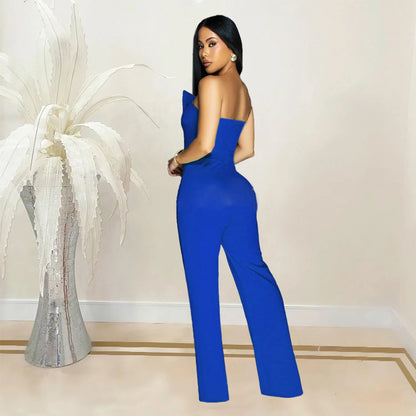 Sexy Backless Strapless Jumpsuit Summer Women Fashion Solid Button Sleeveless Slim Fit Wrap Hip Jumpsuits Elegant Office Romper