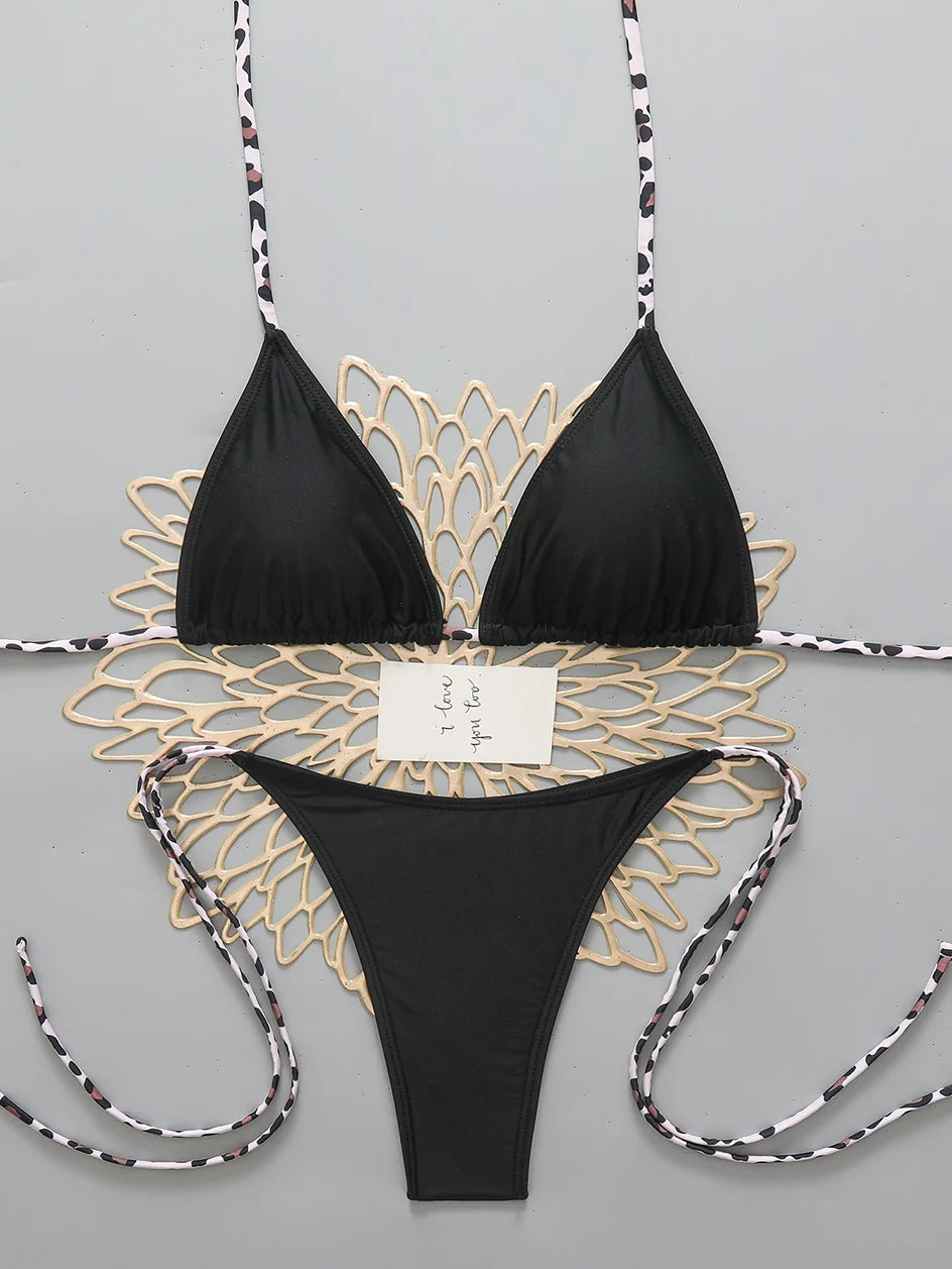 Sexy Leopard Women's Beach Bikini 2026 Swimsuit Halter Tie Micro Thong Bikinis Sets Female Swimwear for Woman Wear Bathing Suit