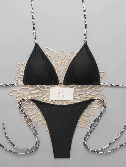 Sexy Leopard Women's Beach Bikini 2026 Swimsuit Halter Tie Micro Thong Bikinis Sets Female Swimwear for Woman Wear Bathing Suit