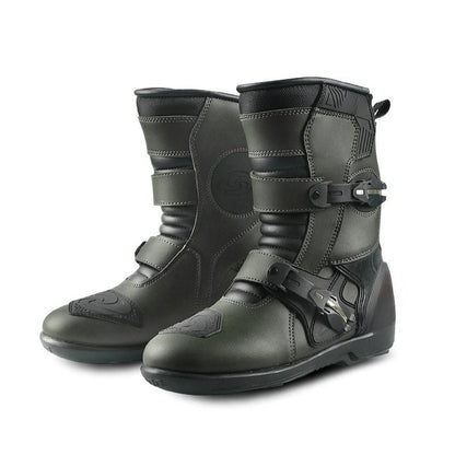 Men's Leather Motorcycle Riding Boots, Breathable Lining, Durable & Comfortable Anti-Slip Motorbike Shoes for Street Riding