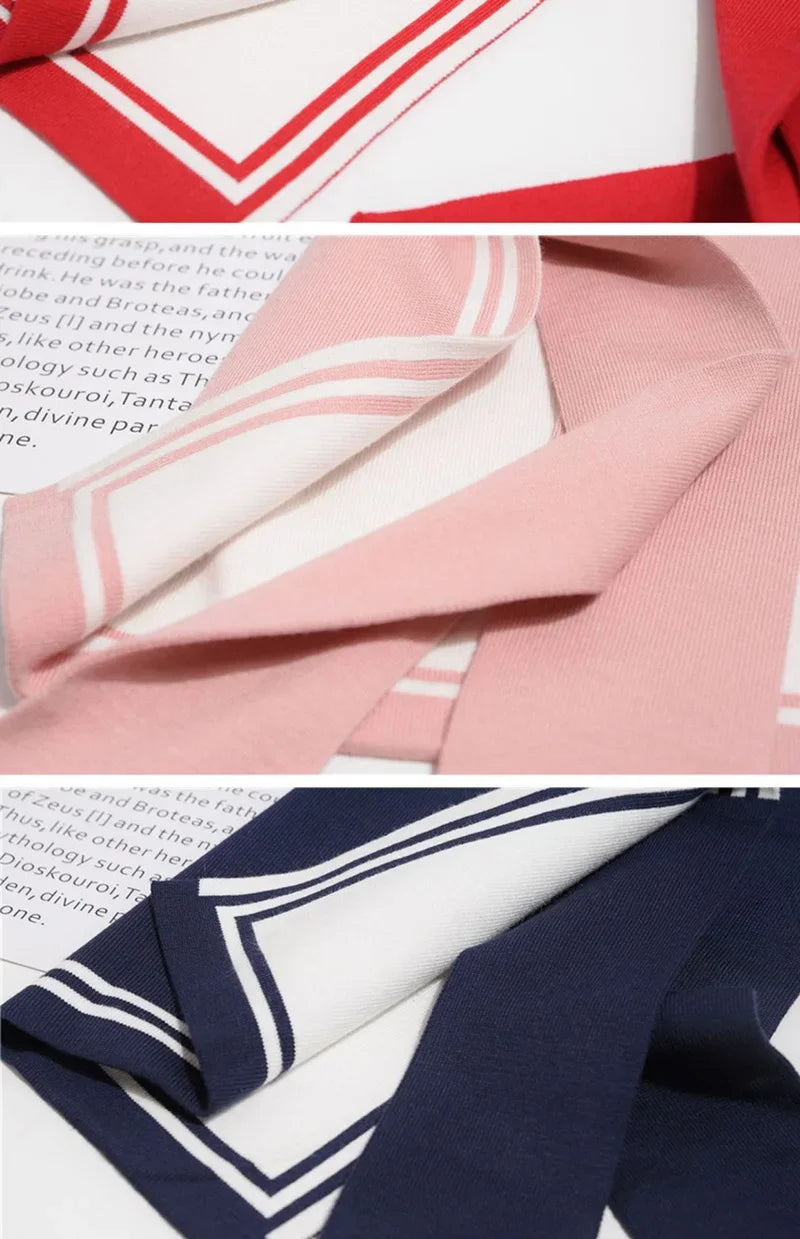 Korean College Navy Stripe Wool Knit Shoulder Cape Knotted Warm Overlapping Shawl Women Summer Neck Scarf T56