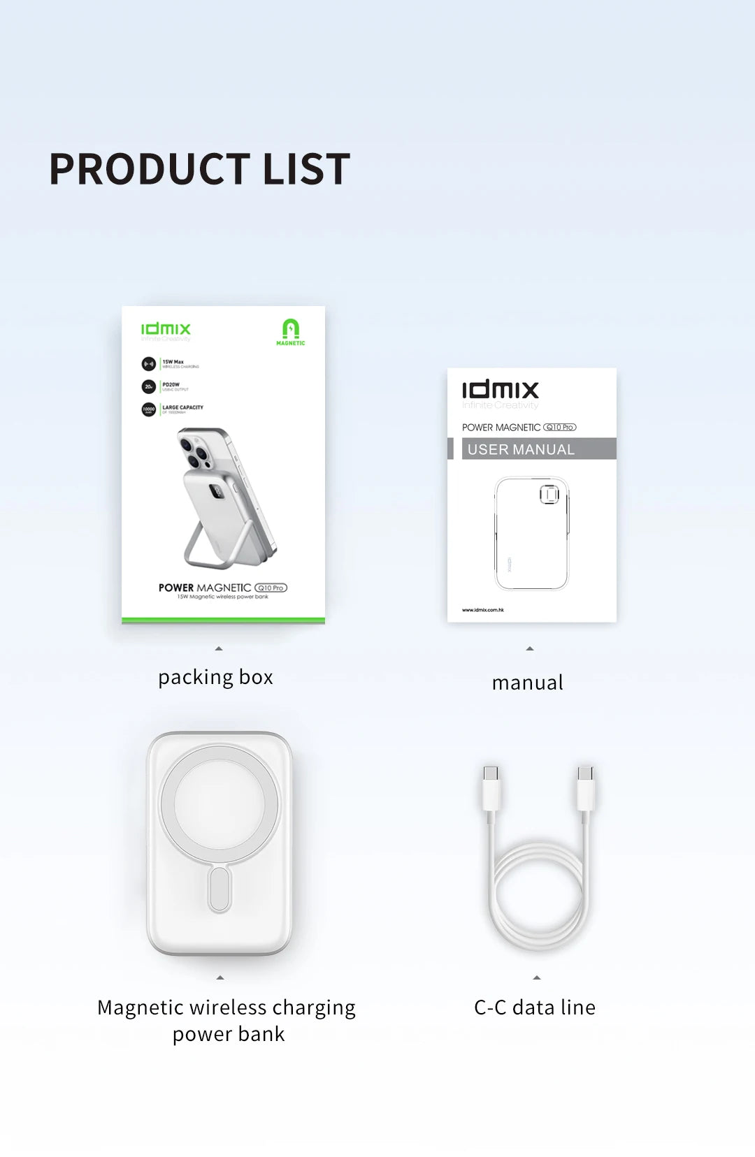 IDMIX Power Bank Magnetic Wireless Charging 10000mAh Portable with Bracket Power Bank for iPhone 12 13 14 15 and Android Phone