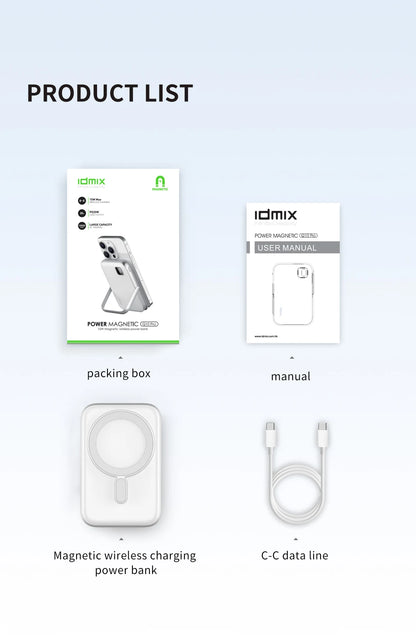 IDMIX Power Bank Magnetic Wireless Charging 10000mAh Portable with Bracket Power Bank for iPhone 12 13 14 15 and Android Phone