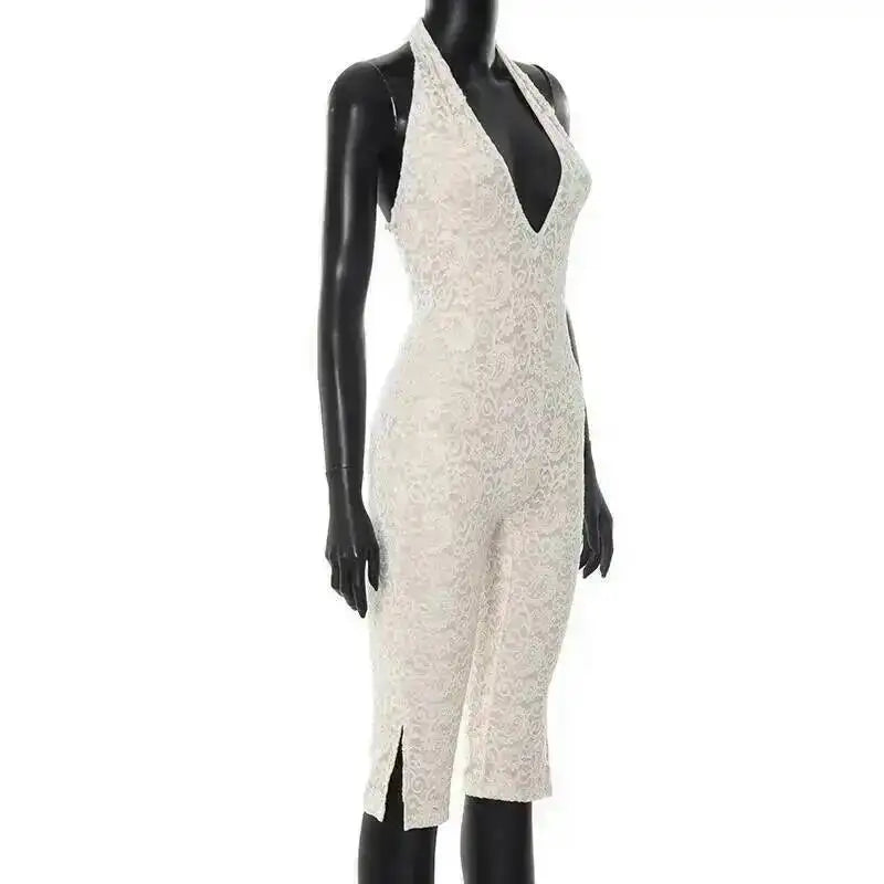 Avrilyaan Lace Seven-Point Long Pants Bodycon Sexy Party Deep V Playsuits Women Rompers Womens Jumpsuit 2025 Summer Overalls