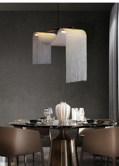Waterfall Tassel Metal Pendant Lights European Designer LED Home Decor Hanging Lamps for Ceiling Living Room Chandelier Lighting