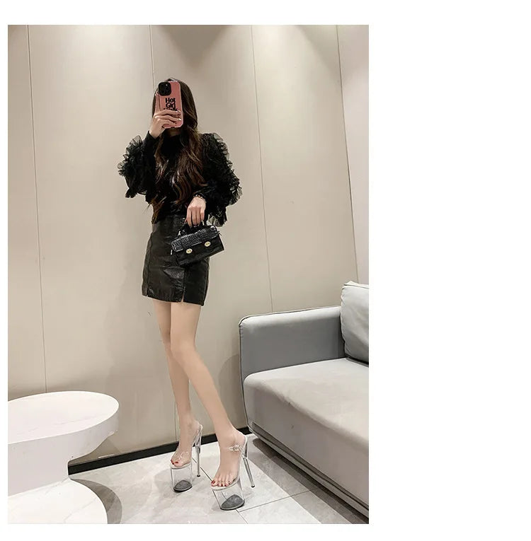 15cm 17cm 20CM High Heels Women's Sandals Anti-Skid Sexy Pole Dance Shoes Thin Heel Transparent Platform Female Party Sandals