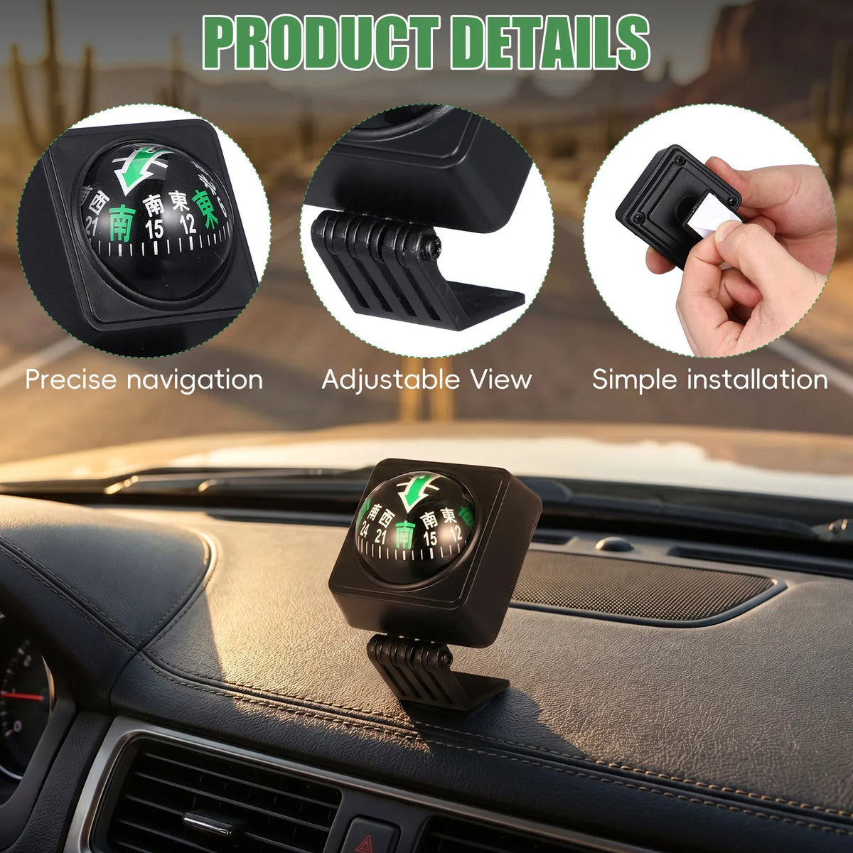Car Compass Ball Plastic Precise Direction Dashboard Adjustable Angle Easy Read Dial Navigation Tool Auto Accessories