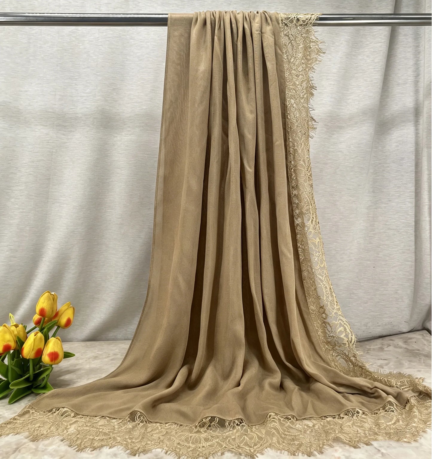 2026 New Rayon Cotton Modal Hijab Scarf Lace Splicing Turban Breathable Women Shawl Cotton Plain Scarf Headscarf Women Hijabs