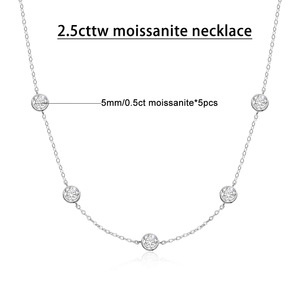 GRA Certified 5mm Moissanite Necklace for Women 925 Sterling Silver Clavicle Chain Round Bezel Set Diamond Choker Party Jewelry