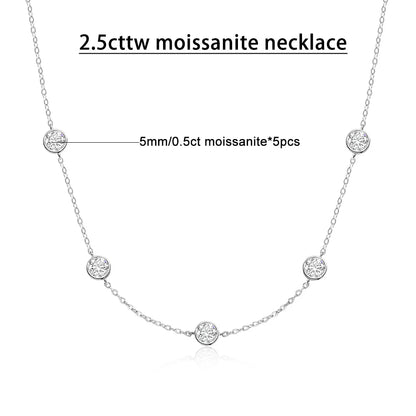GRA Certified 5mm Moissanite Necklace for Women 925 Sterling Silver Clavicle Chain Round Bezel Set Diamond Choker Party Jewelry