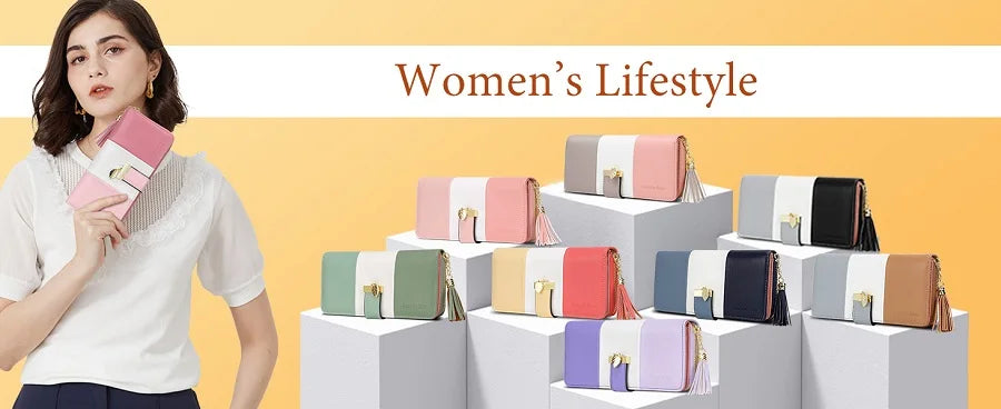 Pomelo Best RFID Blocking Tri-color Women's Zipper Wallet PU Leather Large Capacity Card Holder Coin Purse Travel Gift Clutch