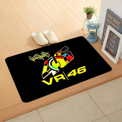 Motorcycle Racer The Doctor Carpet Mat Black Yellow Racing Track Living Room Rug with Number 46 Dynamic Design Home Decoration