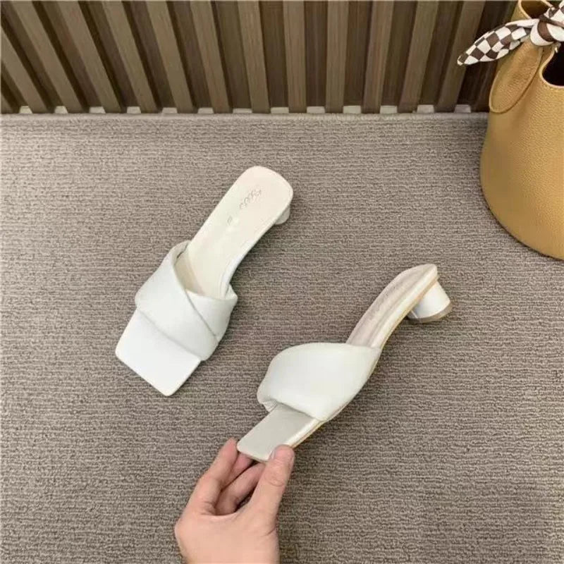 Women New Luxury Sandals Shoes Summer Mid Heels Chunky Casual Designer Dress Pumps Slingback Mules Shoes Zapatos Ladies