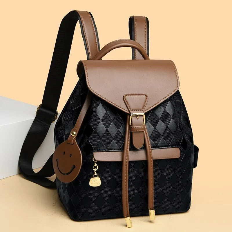 Women Backpack Soft Pu Leather Black Casual Multifunctional College Bag Capacity Shoulder Bag Trave Handle Bag