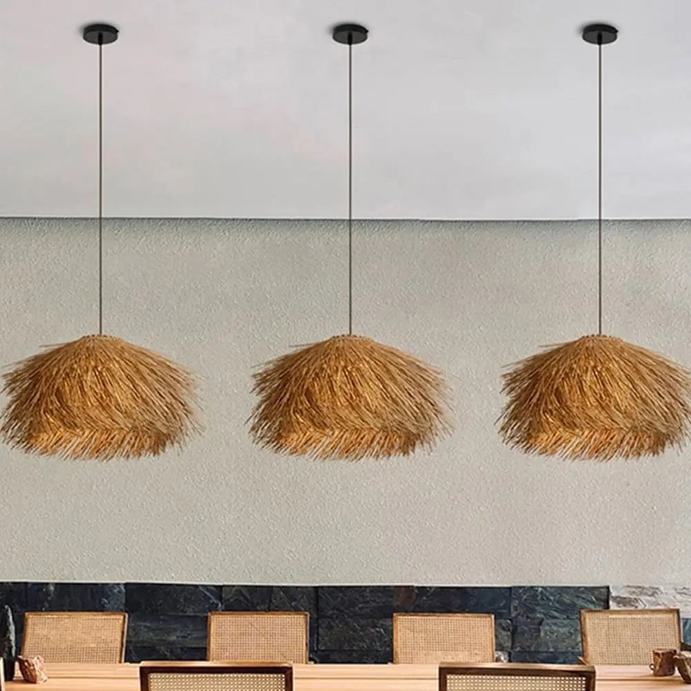Japanese Wabi Sabi LED E27 Pendant Lights 50CM Rattan Straw Hat Chandelier Retro B&B Suspend Lamp Retro Raffia Decor Droplight