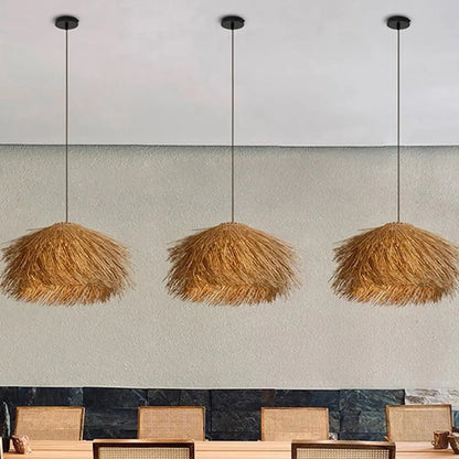 Japanese Wabi Sabi LED E27 Pendant Lights 50CM Rattan Straw Hat Chandelier Retro B&B Suspend Lamp Retro Raffia Decor Droplight