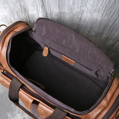 Vintage Large Capacity Men's Top Layer Cowhide Travel Bag Genuine Leather Crossbody Bag Hand-Held Short Distance Luggage Bag