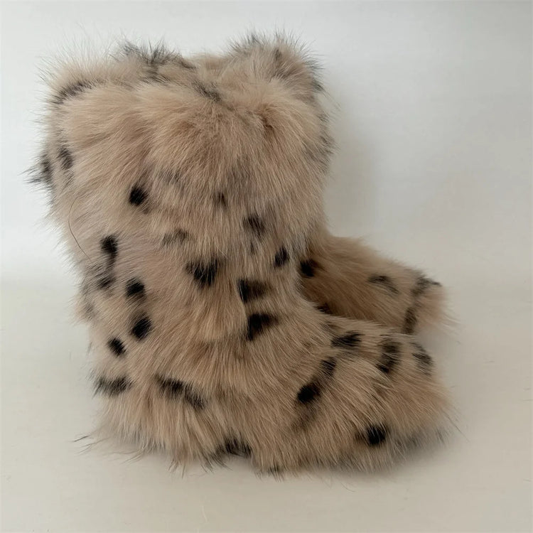 Winter Shoe Women's Winter Fluffy Real Fox Fur Boots Woman Plush Warm Snow Boots Luxury Footwear Girls' Furry Fur Bottes Fashion