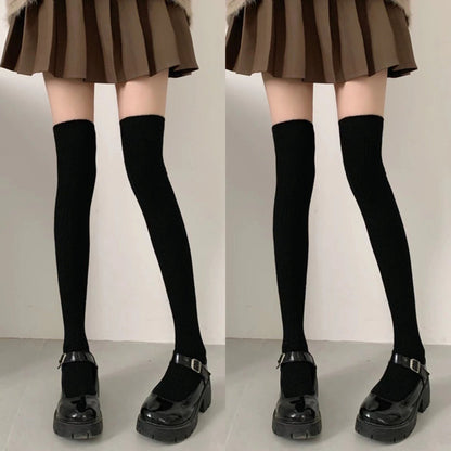 Autumn Winter Women's Stockings Girls Black White JK Lolita Long Tight Socks Vertical Stripes Cotton Over Knee Thigh High Socks