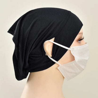 Jersey Cotton Muslim Women Under Hijab Cap With Ear Hole Inner Hijab Cap Round Forehead Underscarf Bonnet Femme Musulman