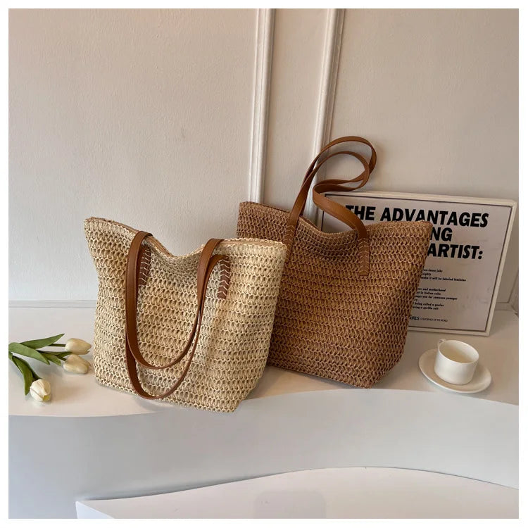 Hand-woven Women's Shoulder Handbag Bohemian 2025 Summer Fashion Straw Beach Tote Bag Travel Shopper Weaving Shopping Bags