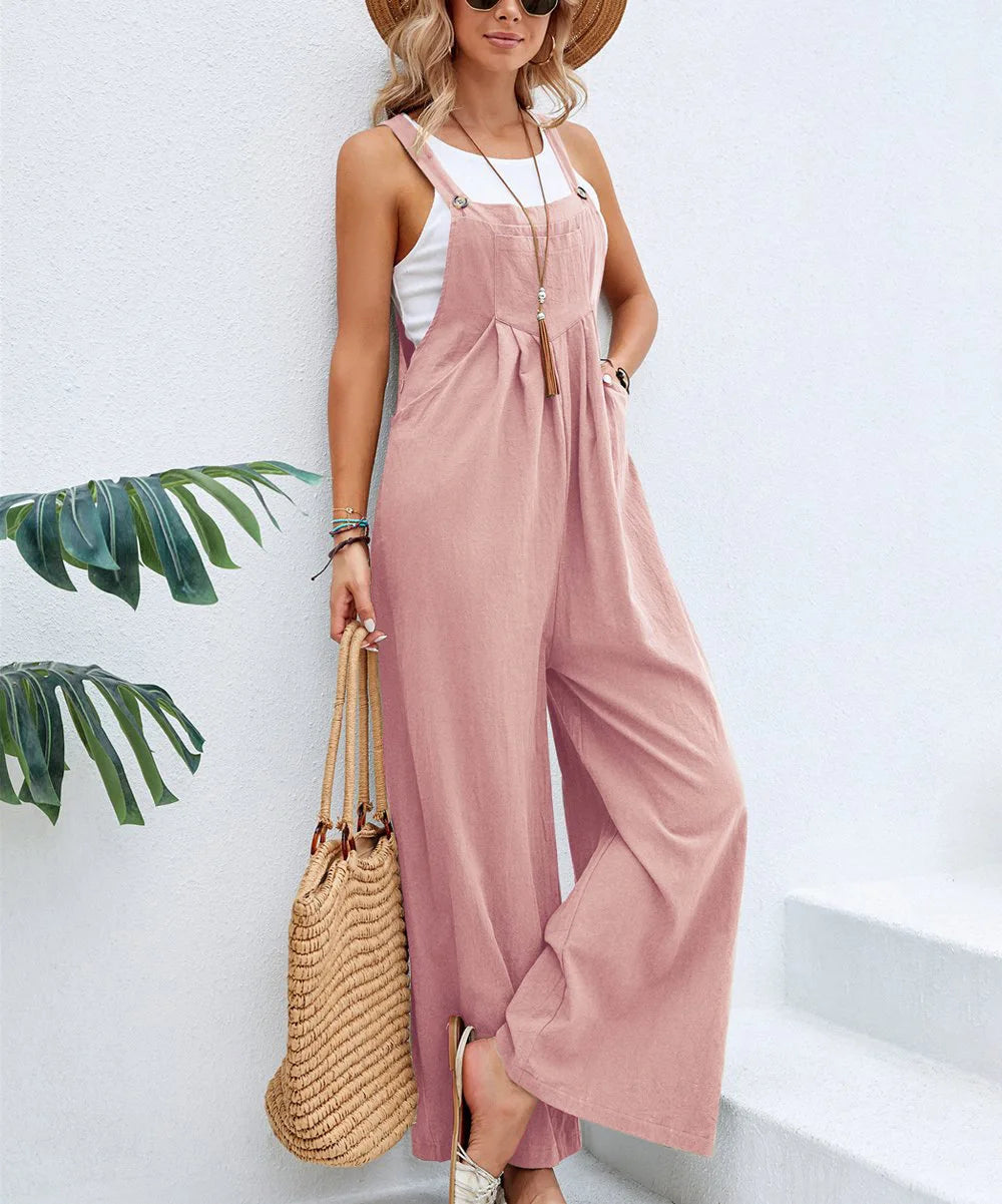Women Casual Straps Jumpsuits Summer Autumn Harajuku Slim Wide Leg Trousers Dungaree Bib Overalls Elegant Sleeveless BF Jumpsuit
