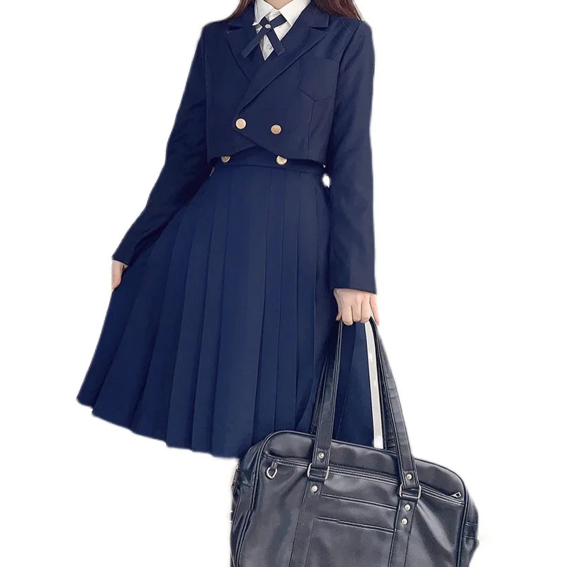 Versatile and Cute School Uniform Skirt JK Uniform Basic Spring Genuine Long Dress Japanese-style Pleated College Style Suit