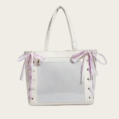 New Japanese Cute Sweet Ribbon Ita Bag Lolita Girls Transparent Handbags Fashion Large Capacity Tote Bag Aesthetic Shoulder Bags