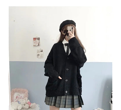 Japan School Sweater Spring Autumn V-neck Cotton Knitted Sweater College Style JK Uniform Cardigan 5 Color Student Girls Cosplay