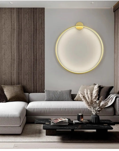 Minimalist LED Circle Background Wall Lamp Home Indoor Decor Wall Sconces Living Room Hall Hotel Wall Lights Bedside Light Black