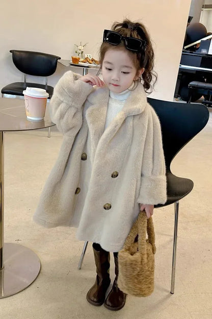 Children Fur Coat Girls Mink Fur Medium Length Coat Children Autumn and Winter Thick Warm Fur Coat Fashiono and Warm