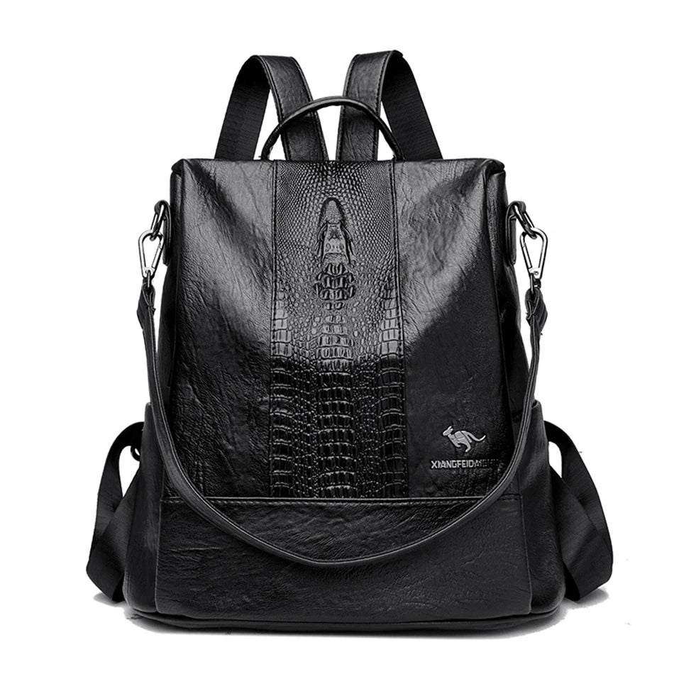 Women's Crocodile Pattern Backpack Leather School Bookbags for Girls Bagpack Large Capacity Designer Travel Rucksack Mochilas