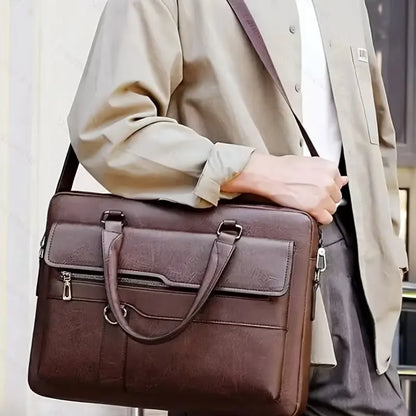 PU Business Briefcase - A Lightweight Cross-body Bag with Ample Capacity, Perfect for Daily Commuting.