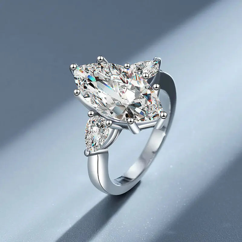 Luxury Marquise Ring 5ct Moissanite Women's PT950 Platinum - 5ct radiant marquise center stone, full aura, gala centerpiece