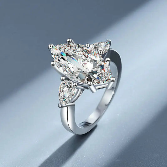 Luxury Marquise Ring 5ct Moissanite Women's PT950 Platinum - 5ct radiant marquise center stone, full aura, gala centerpiece