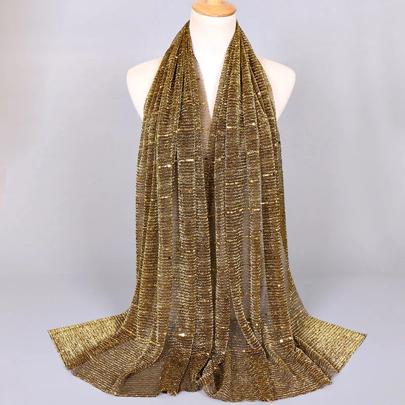 Thin Glitter Scarf Summer Elegant Lightweight Elastic Shawl For Women Fashion Sparkly Sequined Party Shawls 180*65cm