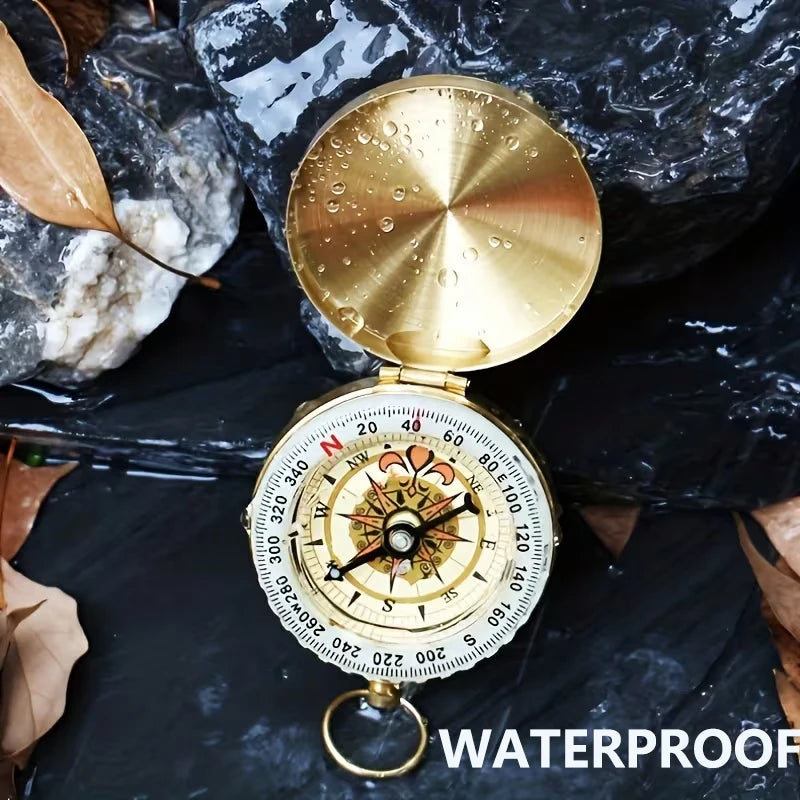 TRALOW Brass Pocket Handheld Compass, Water‑Resistant Navigation Tool for Camping Hiking Orienteering Outdoor Survival Gear