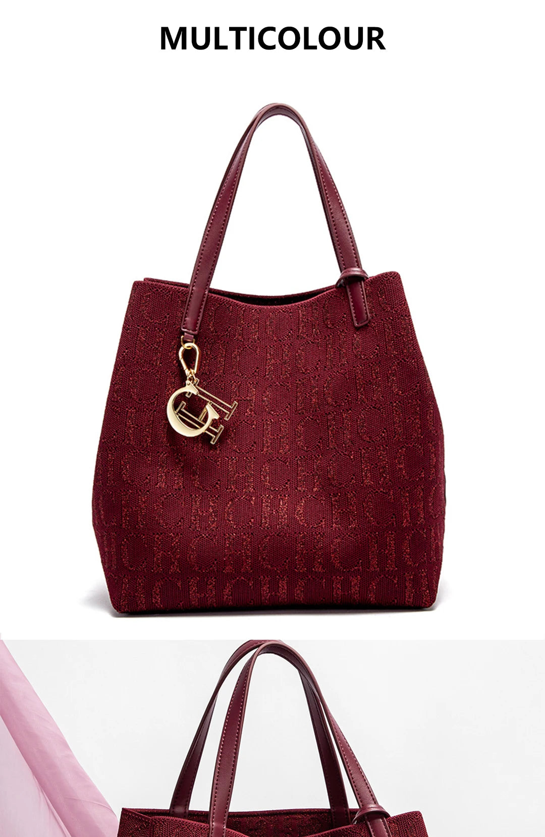 CH Women's Shoulder Bag Simple Solid Color Gold Letter Printed Design Women's Large Capacity Daily Commuter Bag Women's Handbag