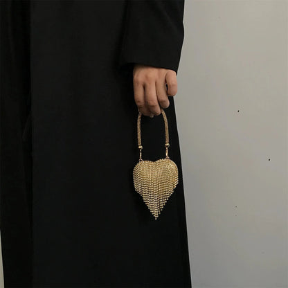 Heart Shape Diamond Evening Clutch Rhinestones Purse Ladies Fashion Bag Designer for Women Chain Shoulder Bag Luxury Small Bling