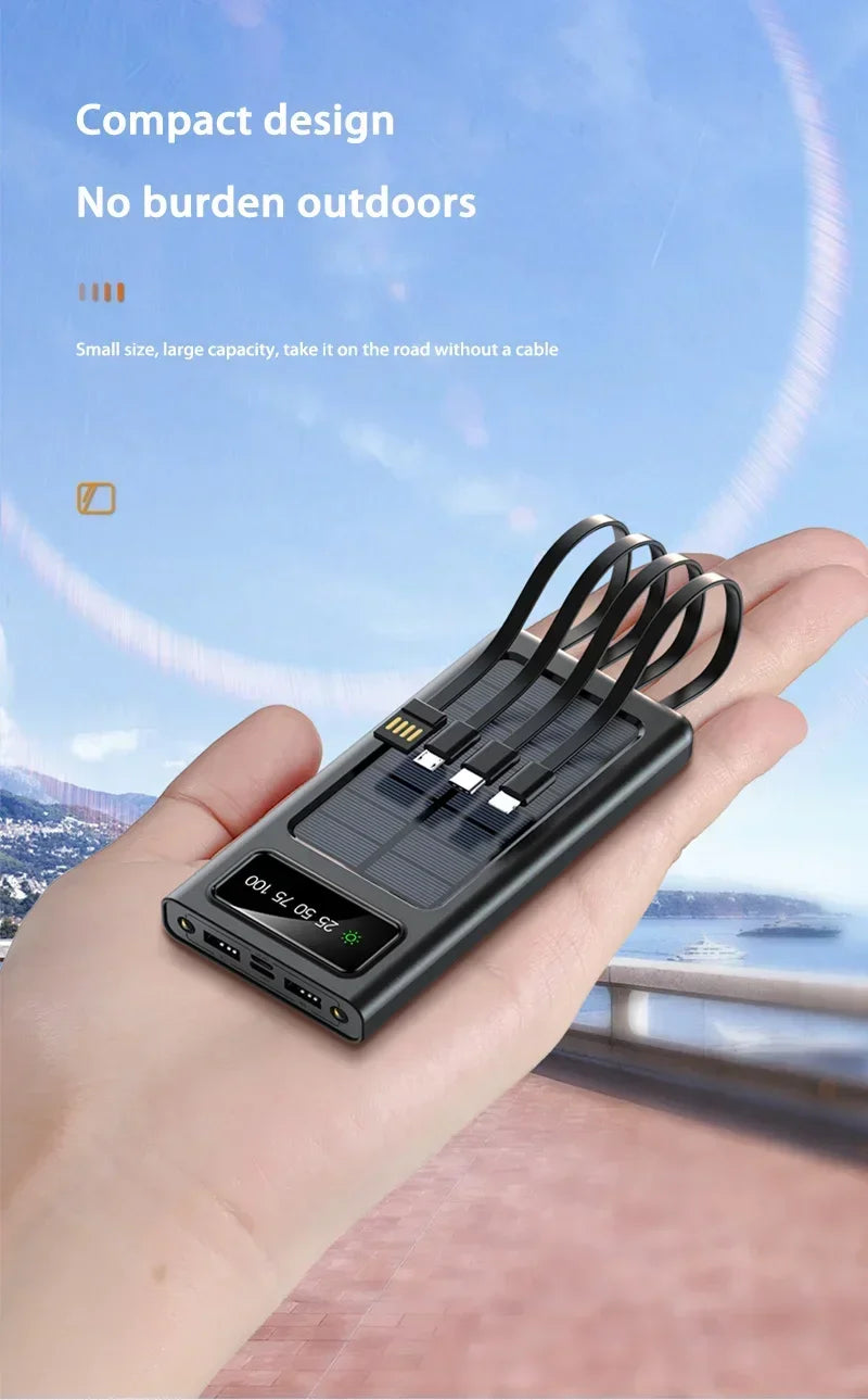 Lenovo Solar Power Bank 200000mAh Large Capacity Mobile Power Fast Charging Battery With Dual USB 4-Cables For iPhone Samsung