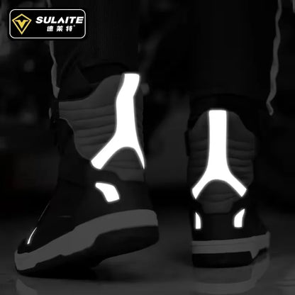Men Motorcycle Boots Breathable Anti-fall Rider Road Racing Casual Shoes Boots Gear Shift Rubber Sole Reflective Motorbike Shoes